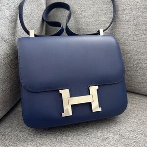 HERMES Constance 24 PHW Shoulder Bag Swift Leather Bleu Saphir Blue Sapphire